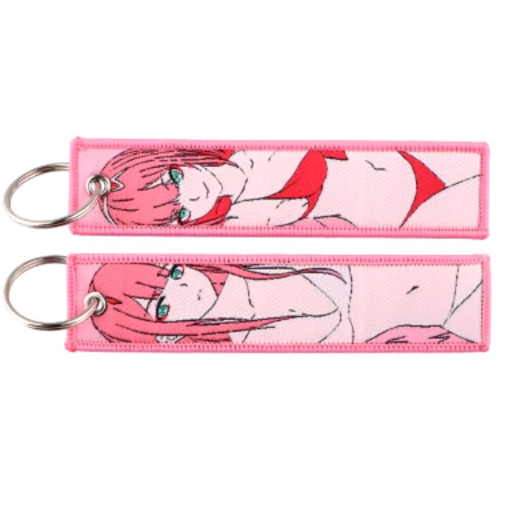 Cute Anime Girl Embroidery Keychain, kawaii Key Fobs Anime Key Tag, pink
